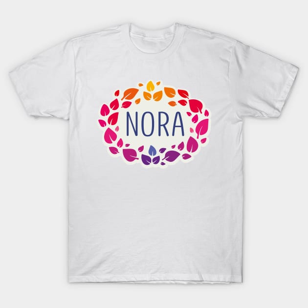 Nora name with colorful leaves T-Shirt by WildMeART